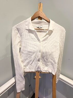 Freshman White Ribbed Knit Cardigan